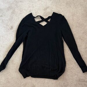 Black Crisscross V-Neck Women's Sweater